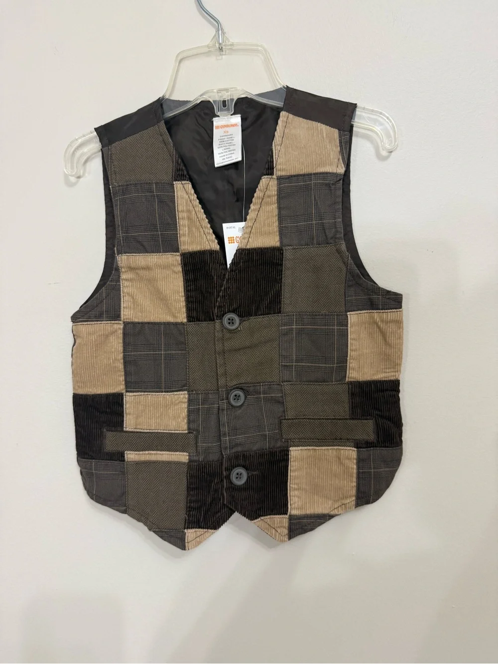 Gymboree Boys XS3-4 Patchwork Vest 100% Cotton Front NWT Brown Tan.